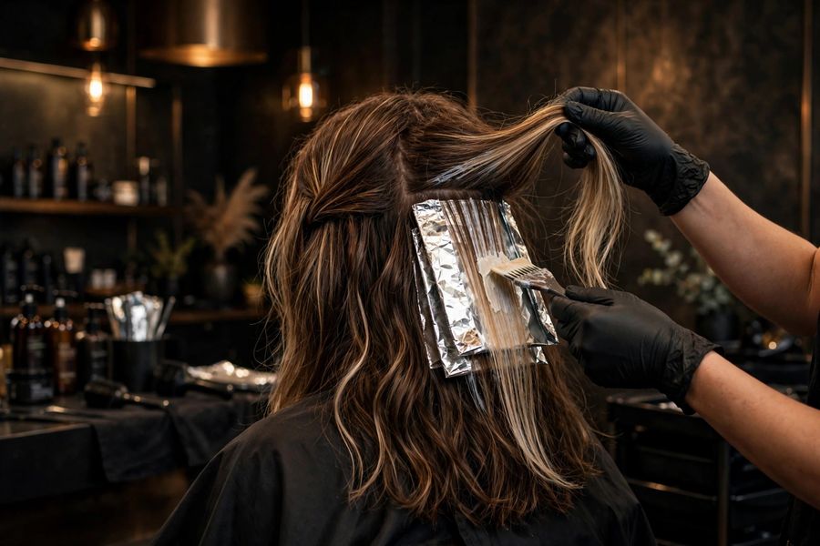 Foils going in for dimensional color, seen from behind
